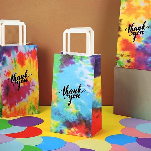 Gueevin 18 Pieces Tie Dye Gift Bags Tie Dye Party Favor Bags Tie Dye Party Supplies Thank You Paper Bags Tie Dye Goody Bags with Handles, Retro Theme Party, Celebration, Birthday Party and Weddings in Saudi Arabia