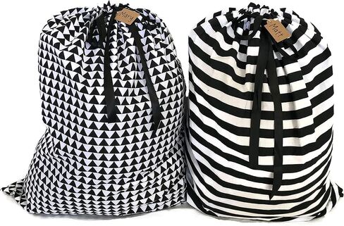 أكياس هدايا قماشية قابلة لإعادة الاستخدام (مجموعة أكياس سانتا مقاس XXL، مربعات وخطوط) مجموعة من حقيبتين، مقاس 40 × 32 بوصة in Kuwait