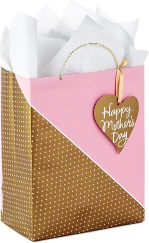Hallmark Medium Mother's Day Gift Bag with Tissue Paper (Pink and Gold Polka Dots) in Saudi Arabia