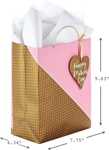 Hallmark Medium Mother's Day Gift Bag with Tissue Paper (Pink and Gold Polka Dots) in Saudi Arabia
