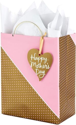 Hallmark Medium Mother's Day Gift Bag with Tissue Paper (Pink and Gold Polka Dots) in Saudi Arabia