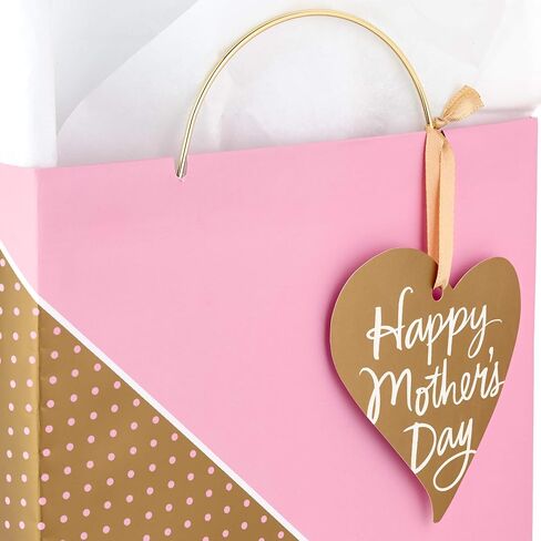 Hallmark Medium Mother's Day Gift Bag with Tissue Paper (Pink and Gold Polka Dots) in Saudi Arabia