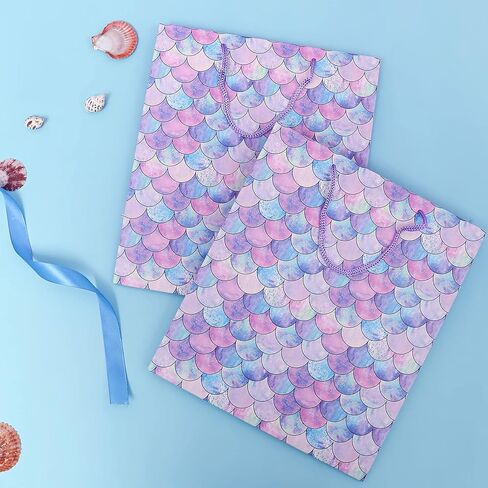 أكياس هدايا بمقياس حورية البحر مقاس 30.48 سم من U'COVER مقاس متوسط ​​مع حقيبة مناديل ورقية للفتيات والأطفال وحفلات استقبال المولود الجديد لصالح حفلات الزفاف والذكرى السنوية 4 عبوات 10 * 4 * 12 بوصة in Kuwait