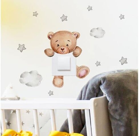 Switch Bear Wall Sticker for Girls Room 7.5 x 7.5 inches Bedroom Wall Stickers Series Wall Sticker for Kids Baby Room Home Decoration in Saudi Arabia