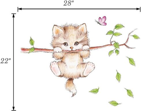 Woodland Arts Wland 28 بوصة × 22 بوصة كارتون لطيف القط على فروع شجرة جدار الشارات ملصقات الحائط ديكور الفتيات غرفة نوم صائق أطفال الحضانة ملصق الحمام غرفة اللعب in Kuwait