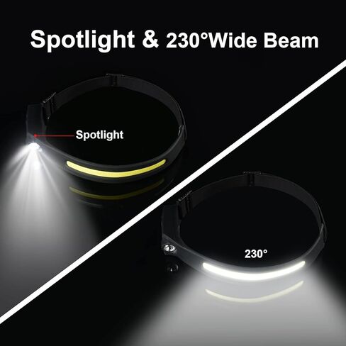مصباح أمامي LED من Soshine قابل لإعادة الشحن، 2 حزمة من المصابيح الأمامية 230 شعاع عريض LED مستشعر حركة، 5 أوضاع خفيفة الوزن مقاومة للماء للمصابيح الأمامية للتخييم والجري وركوب الدراجات وصيد الأسماك والإصلاح in Kuwait