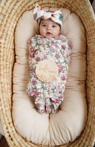 Little Jump Jersey Knitted Swaddle Blanket, Premium Baby Blanket,Soft Stretchy Quilt for Babies, Toddlers, Kids (Vintage Floral) in Saudi Arabia