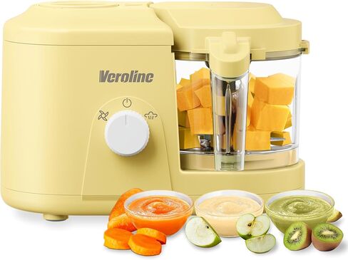 Veroline Baby Food Maker, One Button Rotate Control Baby Food Processor, Baby Puree Maker with Steaming and Grinding Functions, Baby Food Steamer and Blender, Yellow in Kuwait