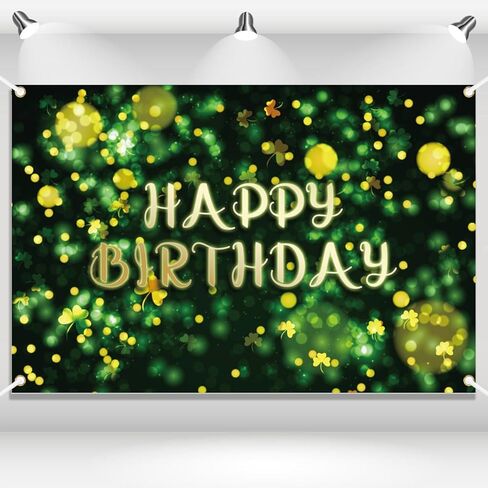 St.Patrick's Day Happy Birthday Banner Backdrop Lucky Irish Green Glowing Shamrock Theme Background Decor for Boys Girls Birthday Party Photo Booth Favors Decorations Supplies 70.8x47.2in-LIANGSS in Saudi Arabia