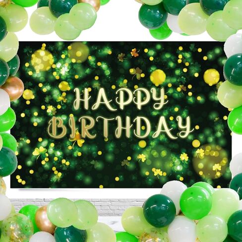 St.Patrick's Day Happy Birthday Banner Backdrop Lucky Irish Green Glowing Shamrock Theme Background Decor for Boys Girls Birthday Party Photo Booth Favors Decorations Supplies 70.8x47.2in-LIANGSS in Saudi Arabia