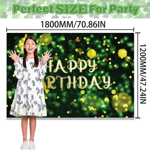 St.Patrick's Day Happy Birthday Banner Backdrop Lucky Irish Green Glowing Shamrock Theme Background Decor for Boys Girls Birthday Party Photo Booth Favors Decorations Supplies 70.8x47.2in-LIANGSS in Saudi Arabia