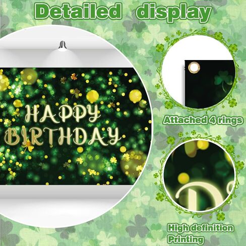 St.Patrick's Day Happy Birthday Banner Backdrop Lucky Irish Green Glowing Shamrock Theme Background Decor for Boys Girls Birthday Party Photo Booth Favors Decorations Supplies 70.8x47.2in-LIANGSS in Saudi Arabia