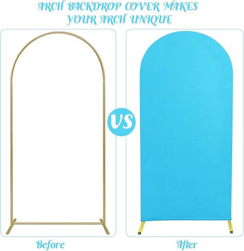 Set of 2 Spandex Fitted Arch Backdrop Cover Wedding Arch Cover Round Top Chiara Arch Backdrop Stand Covers for Birthday Party Baby Shower Wedding Arch Decor（6 FT White, 7.2 FT Beige） in Saudi Arabia