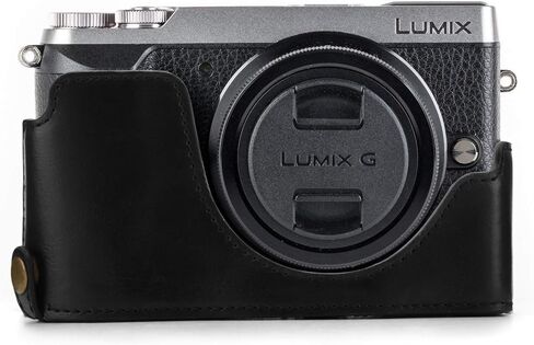 MegaGear Ever Ready Leather Camera Half Case Compatible with Panasonic Lumix DMC-GX85, GX80 - Black in Saudi Arabia