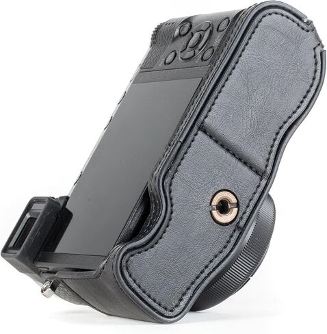 MegaGear Ever Ready Leather Camera Half Case Compatible with Panasonic Lumix DMC-GX85, GX80 - Black in Saudi Arabia