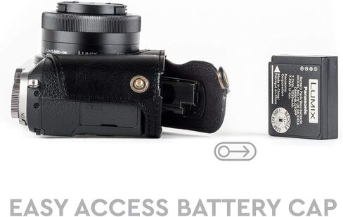 MegaGear Ever Ready Leather Camera Half Case Compatible with Panasonic Lumix DMC-GX85, GX80 - Black in Saudi Arabia
