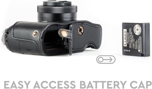 MegaGear Ever Ready Leather Camera Half Case Compatible with Panasonic Lumix DMC-GX85, GX80 - Black in Saudi Arabia