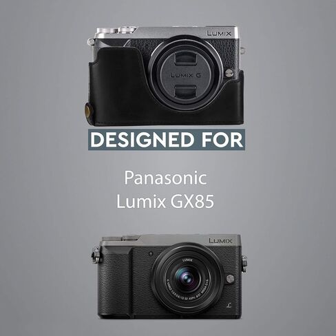 MegaGear Ever Ready Leather Camera Half Case Compatible with Panasonic Lumix DMC-GX85, GX80 - Black in Saudi Arabia