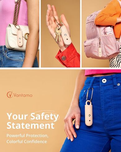 Vantamo Personal Alarm for Self Defense with Low Battery Notice, Strobe Light & Extra Loud 130 dB Double Speakers Safety Keychain Set for Women, Rechargeable Panic Button for Womens Self Defense in Kuwait