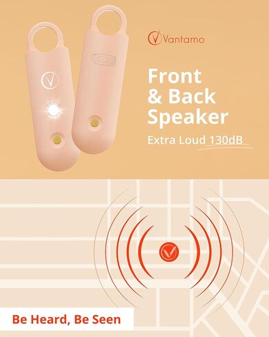 Vantamo Personal Alarm for Self Defense with Low Battery Notice, Strobe Light & Extra Loud 130 dB Double Speakers Safety Keychain Set for Women, Rechargeable Panic Button for Womens Self Defense in Kuwait