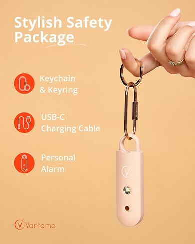 Vantamo Personal Alarm for Self Defense with Low Battery Notice, Strobe Light & Extra Loud 130 dB Double Speakers Safety Keychain Set for Women, Rechargeable Panic Button for Womens Self Defense in Kuwait