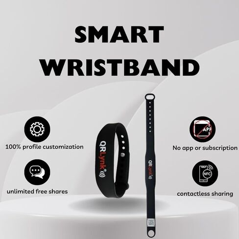سوار معصم شبكي من السيليكون NFC/QR Code: بطاقة العمل الرقمية الخاصة بك والرابط الحيوي - بدون تطبيق/بدون اشتراك - مثالي لرجال الأعمال ومحبي التكنولوجيا (أسود) in Kuwait