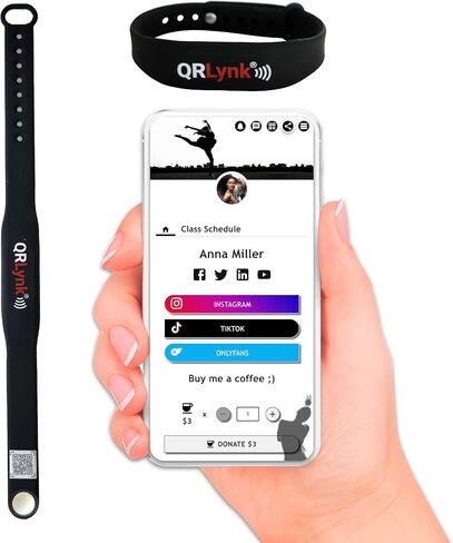 سوار معصم شبكي من السيليكون NFC/QR Code: بطاقة العمل الرقمية الخاصة بك والرابط الحيوي - بدون تطبيق/بدون اشتراك - مثالي لرجال الأعمال ومحبي التكنولوجيا (أسود) in Kuwait