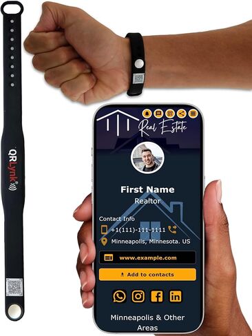سوار معصم شبكي من السيليكون NFC/QR Code: بطاقة العمل الرقمية الخاصة بك والرابط الحيوي - بدون تطبيق/بدون اشتراك - مثالي لرجال الأعمال ومحبي التكنولوجيا (أسود) in Kuwait