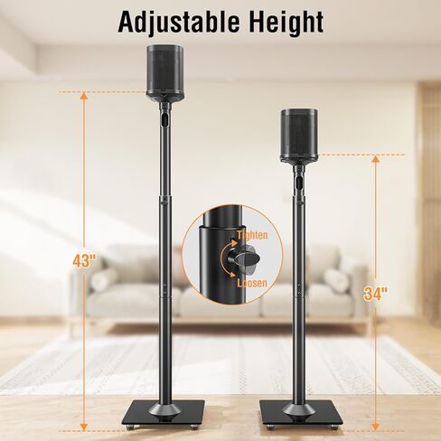 زوج حامل مكبر صوت ELIVED لجهاز Sonos One، One SL، Play: 1، حامل مكبر صوت قابل لضبط الارتفاع حتى 43.4 بوصة، مجموعة من 2 حامل مكبر صوت محيطي مع إدارة الكابلات، تحميل 11 رطل، أسود in Kuwait