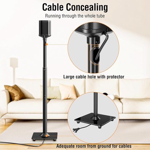 زوج حامل مكبر صوت ELIVED لجهاز Sonos One، One SL، Play: 1، حامل مكبر صوت قابل لضبط الارتفاع حتى 43.4 بوصة، مجموعة من 2 حامل مكبر صوت محيطي مع إدارة الكابلات، تحميل 11 رطل، أسود in Kuwait