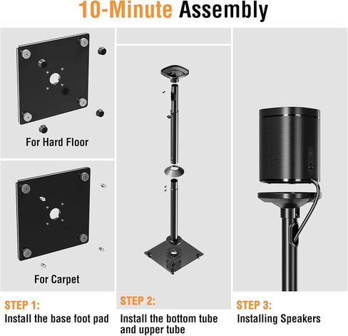 زوج حامل مكبر صوت ELIVED لجهاز Sonos One، One SL، Play: 1، حامل مكبر صوت قابل لضبط الارتفاع حتى 43.4 بوصة، مجموعة من 2 حامل مكبر صوت محيطي مع إدارة الكابلات، تحميل 11 رطل، أسود in Kuwait