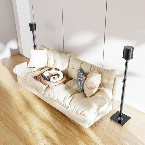 زوج حامل مكبر صوت ELIVED لجهاز Sonos One، One SL، Play: 1، حامل مكبر صوت قابل لضبط الارتفاع حتى 43.4 بوصة، مجموعة من 2 حامل مكبر صوت محيطي مع إدارة الكابلات، تحميل 11 رطل، أسود in Kuwait