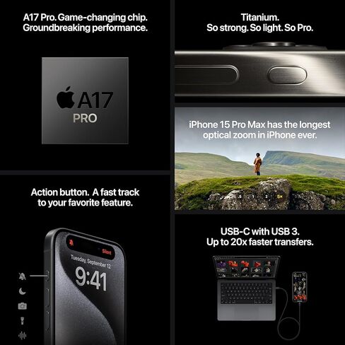 Apple iPhone 15 Pro Max (256 GB) - Natural Titanium | [Locked] | Boost Infinite plan required starting at $60/mo. | Unlimited Wireless | No trade-in needed to start | Get the latest iPhone every year in Saudi Arabia