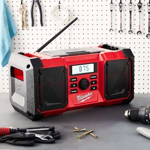 Milwaukee 2890-20 18V Dual Chemistry M18 Jobsite Radio with Shock Absorbing End Caps, USB 2.1A Smartphone Charging, and 3.5mm Aux Jack in Saudi Arabia