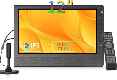 12inch Portable TV,FHD 1080P Screen Mini TV with Antenna and Digital ATSC Tuner,Rechargeable Battery Operated,HDMI/USB Port,12 Volt Charger Cable/AC Power,TV for Caravan and Kitchen in Saudi Arabia