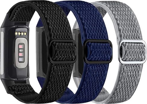 3 قطع من أربطة النايلون المرنة والسيليكون النحيفة المتوافقة مع Fitbit Charge 6/ Charge 5، قابلة للتعديل وقابلة للتنفس، حلقة نايلون قابلة للتمدد وحزام معصم رياضي من السيليكون للنساء والرجال in Saudi Arabia
