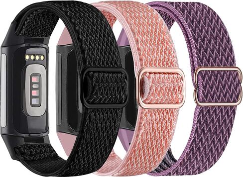 3 قطع من أربطة النايلون المرنة والسيليكون النحيفة المتوافقة مع Fitbit Charge 6/ Charge 5، قابلة للتعديل وقابلة للتنفس، حلقة نايلون قابلة للتمدد وحزام معصم رياضي من السيليكون للنساء والرجال in Saudi Arabia