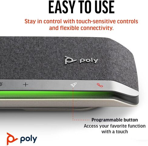 مكبر صوت ذكي Poly - Sync 40 (Plantronics) - مساحات عمل مرنة - يمكن توصيله بجهاز الكمبيوتر/Mac عبر كابل USB-A/USB-C المدمج والهواتف الذكية عبر البلوتوث - يعمل مع الفرق والتكبير والمزيد، أسود in Saudi Arabia