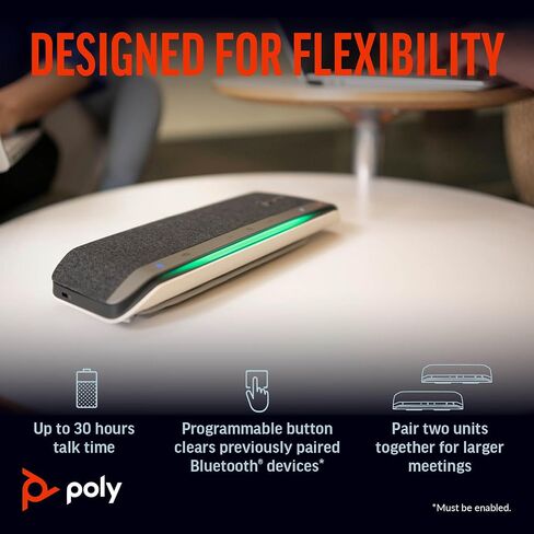 مكبر صوت ذكي Poly - Sync 40 (Plantronics) - مساحات عمل مرنة - يمكن توصيله بجهاز الكمبيوتر/Mac عبر كابل USB-A/USB-C المدمج والهواتف الذكية عبر البلوتوث - يعمل مع الفرق والتكبير والمزيد، أسود in Saudi Arabia