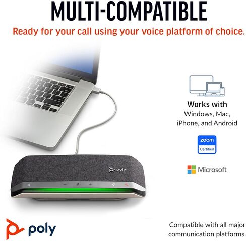 مكبر صوت ذكي Poly - Sync 40 (Plantronics) - مساحات عمل مرنة - يمكن توصيله بجهاز الكمبيوتر/Mac عبر كابل USB-A/USB-C المدمج والهواتف الذكية عبر البلوتوث - يعمل مع الفرق والتكبير والمزيد، أسود in Saudi Arabia