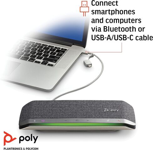مكبر صوت ذكي Poly - Sync 40 (Plantronics) - مساحات عمل مرنة - يمكن توصيله بجهاز الكمبيوتر/Mac عبر كابل USB-A/USB-C المدمج والهواتف الذكية عبر البلوتوث - يعمل مع الفرق والتكبير والمزيد، أسود in Saudi Arabia