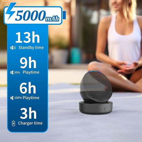 قاعدة بطارية PlusAcc لـ P○p - حامل شاحن محمول بقدرة 5000 مللي أمبير في الساعة، وقت تشغيل 9 ساعات، بدون صوت مكتوم، قاعدة شحن قابلة لإعادة الشحن لـ P○p (أسود) in Kuwait