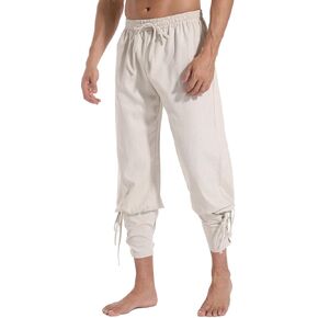 PACEIADTA Men's Ankle Banded Pants Medieval Viking Navigator Pirate Costume Trousers Renaissance Pants