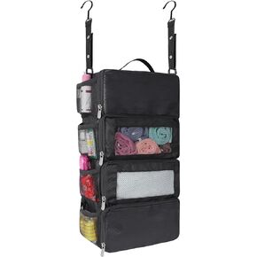 esouler Suitcase Organizer, Travel Luggage Organizer hanging packing cubes for travel，portable hanging travel shelves Collapsible Travel Organizer for Carry-on (Black, Small)