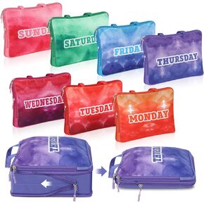 Paterr 7 Pcs Compression Packing Cubes for Kids 14.7 x 11.3 x 4.5 Inch Days of Week Packing Cubes Colorful Daily Outfit Suitcase Organizers Zippered Storage Bag for Boys Girls Summer Camp Vacation