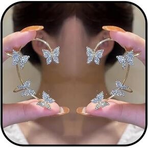 Butterfly Ear Clips for Women Rhinestone Butterfly Ear Wrap Gold/Silver No Piercing Ear Clips Shiny Bride Wedding Butterfly Ear Clips Cuff Clip On Earrings