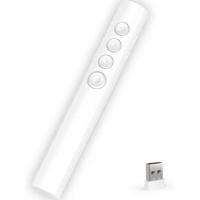 Wireless Presentation Clicker for Powerpoint Slideshow, Office/Classroom PPT Remote Presenter Pointer Slide Advancer with USB Receiver for Computer/MacBook Laptop/PC White Red Light