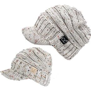 C.C Beanie for Adult and Toddler Trendy Warm Oversized Chunky Soft Oversized Ribbed Slouchy Knit Hat with Visor Brim