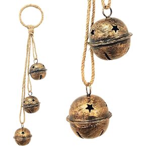 Averex® Vintage Brass Jingle Bells with Jute Hanging Rope Handmade Rustic Hanging Bells on Rope Lucky Christmas Bell Decorative Cow Bell for Weddings Parties and Christmas