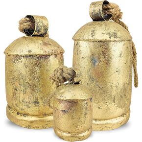 Shabby Chic Vintage Bell Brass Coated Country Style Rustic Bell Wall Hanging Harmony Giant Cow Bells Lucky Charm Christmas Bell (Harmony Bell Set of 3)